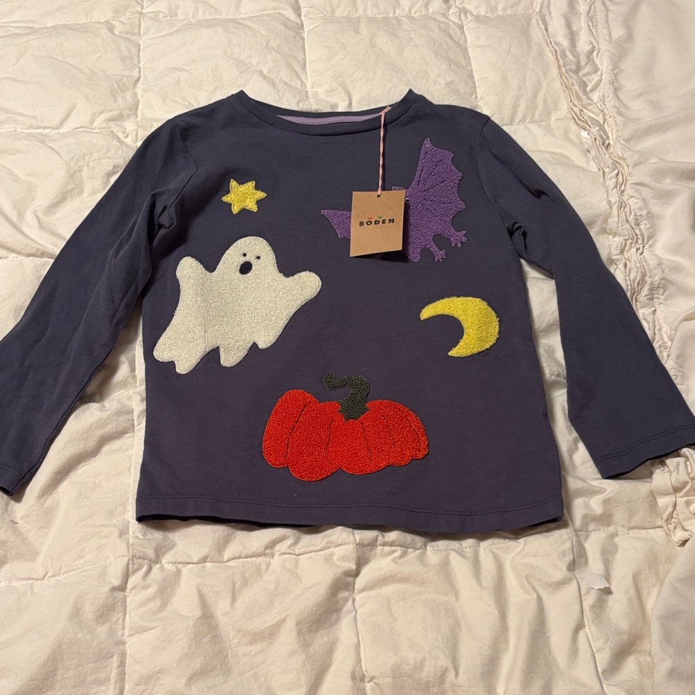 Boden Kids Halloween Long Sleeve Shirt - Purple with Festive Patches